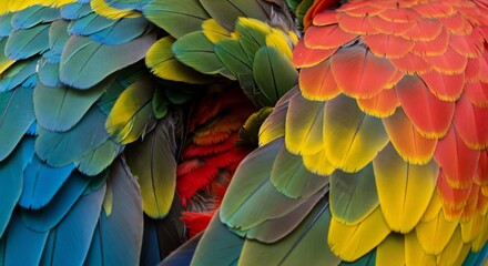 Obraz premium Vibrant Parrot Feathers Close Up Stunning Color Palette. AI Generated