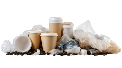 Garbage pile, various types of garbage on transparent background.