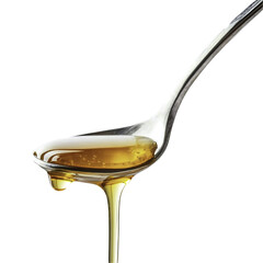 Honey pot and dipper isolated on whit.Natural Honey flows down from a honey bucket on a yellow background,Romania
