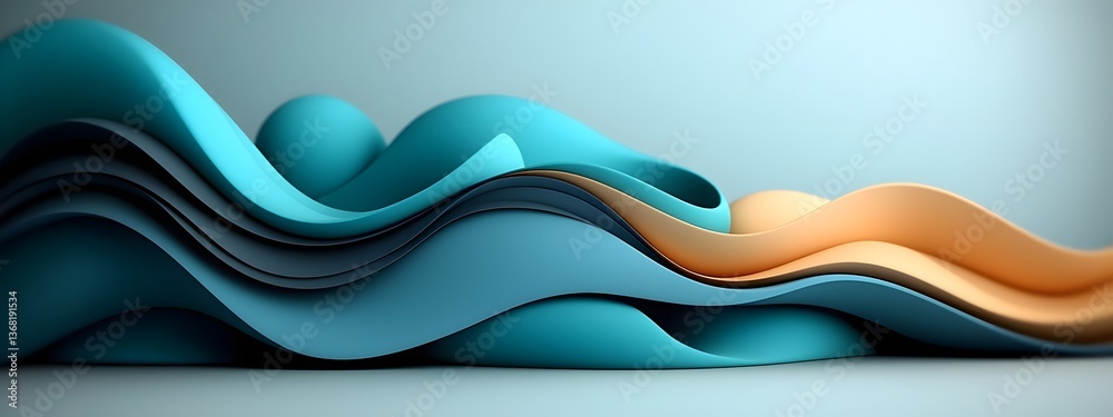 Poster sweeping luminescent digital waveforms in vibrant shades of azure and indigo undulating over a sleek