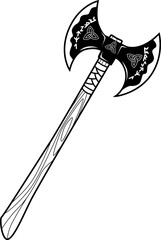 Verzierte Doppelaxt mit keltischen Symbolen – kraftvolle Waffe und spirituelles Zeichen zugleich.