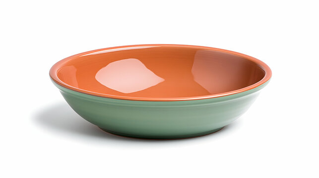 Rustic terracotta and sage green ceramic bowl isolated on white