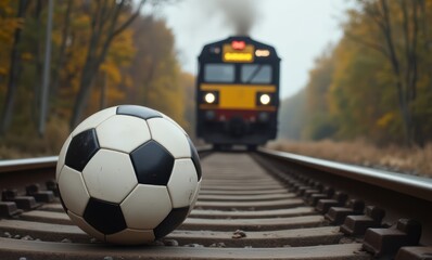 Soccer ball on train tracks