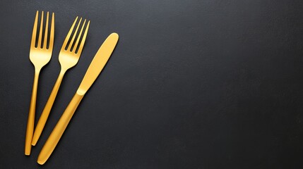 Elegant Gold Cutlery on Dark Background for Stylish Dining Setup