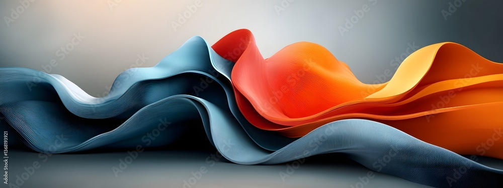 Poster undulating sapphire energy fields of constantly shifting digital data visualization patterns against