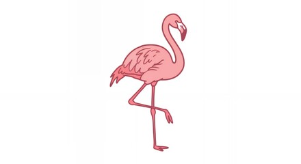 Naklejka premium Pink Flamingo Standing Still on One Leg Isolated on White Background