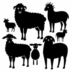 set of sheep collection of silhouettes of black vector