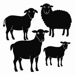 set of sheep collection of silhouettes of black vector