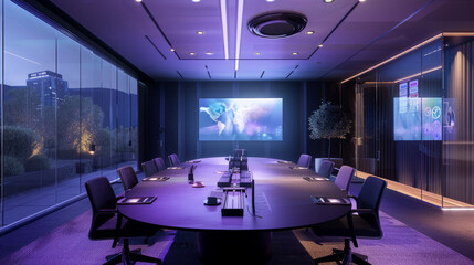AI-powered conference room with integrated VR/AR capabilities and digital collaboration tools