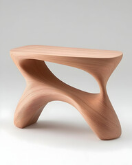 Sculpted light-wood console table with organic, flowing form and minimalist design