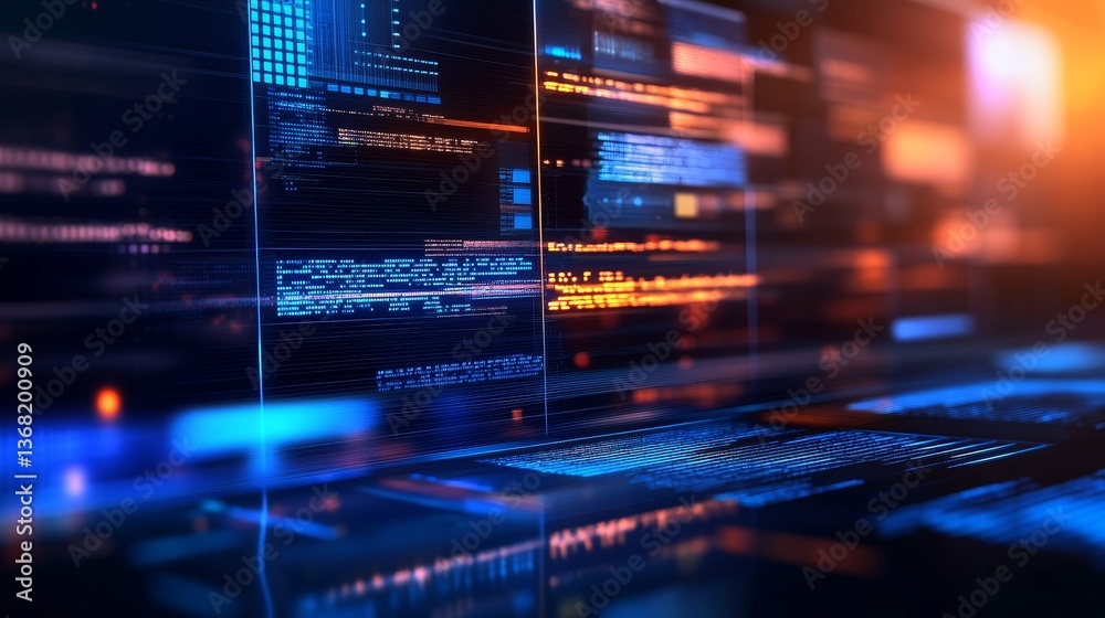 Poster abstract digital background with glowing lines and data streams, showcasing technology in motion