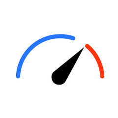 Arrow indicator-110. Speedometer, gauge icon. Scale, performance level. Speed dial indicator. Green and red, low and high barometers, dashboard with arrows. Vector illustration