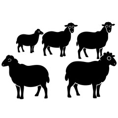 set of sheep collection of silhouettes of black vector