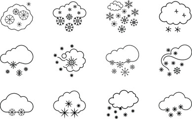 Snow Cloud Icons Weather, Winter, Snowflakes, Climate, Symbols