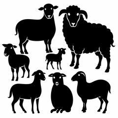 set of sheep collection of silhouettes of black vector