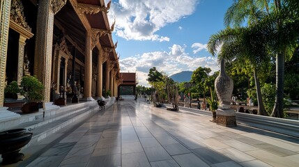 Fototapeta premium Cultural exploration of historic temple architecture thailand travel photography daylight wide-angle perspective
