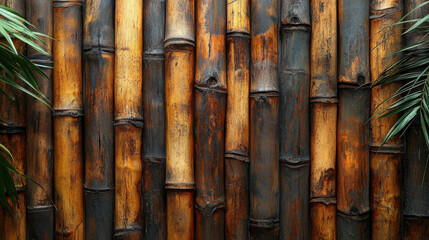 Fototapeta premium Bamboo wall decoration interior design natural elements contemporary space close-up view organic aesthetics
