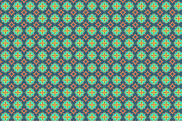 Geometric Symmetry: A symmetrical array of repeating geometric patterns in various shades, creating a vibrant and abstract composition.