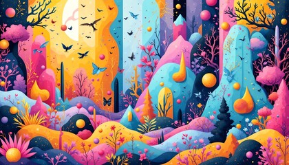 Obraz premium Vibrant abstract landscape with vivid colors.