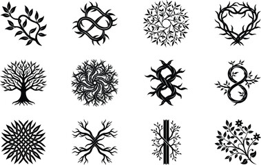 Ornate Black and White Nature Tree Branch Vine Designs © Chaya