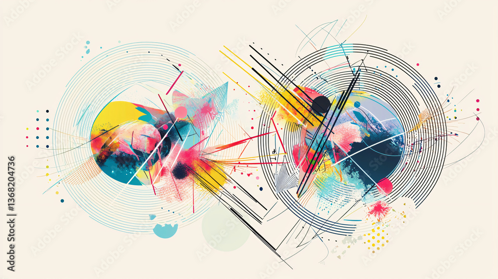 Poster a stunning colorful abstract design featuring layered geometric shapes and circular forms creating a