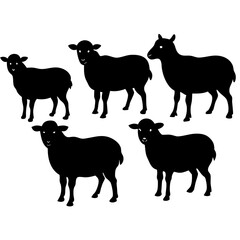 set of sheep collection of silhouettes of black vector