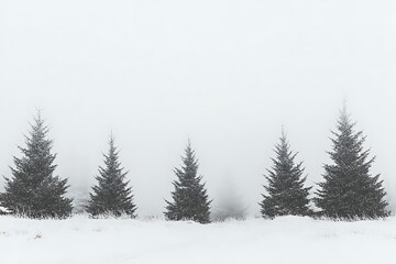 Fototapeta premium Winter Forest Scene in Misty Fog