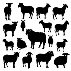 set of sheep collection of silhouettes of black vector