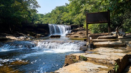 Obraz premium Waterfall adventure in lush green nature scenic view outdoor photography tranquil environment relaxing experience