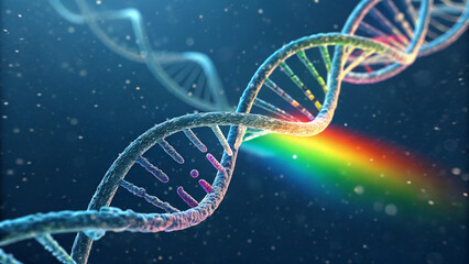 Abstract blue DNA helix strand, a spiral of gene technology