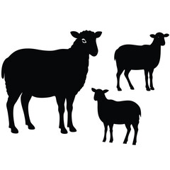 Sheep and Goat Silhouette Black Vector Set