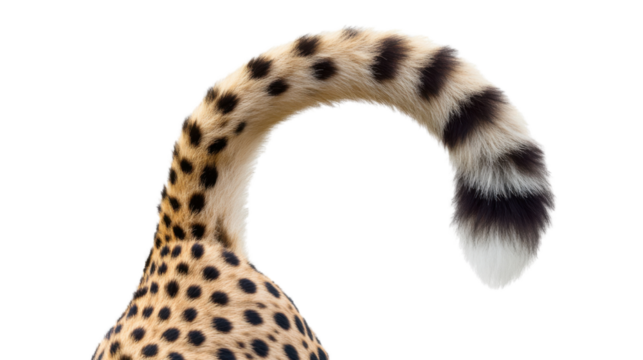 Close-up of cheetah tail on transparent background.