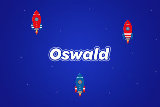 Oswald male boy name illustration in blue with rockets.
