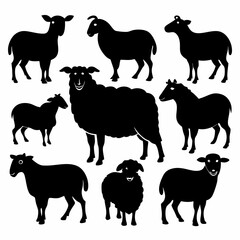 set of sheep collection of silhouettes of black vector