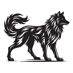 Black Color Dire Wolf Silhouette Vector Illustration, Solid White Background