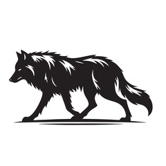 Black Color Dire Wolf Silhouette Vector Illustration, Solid White Background