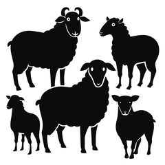 set of sheep collection of silhouettes of black vector