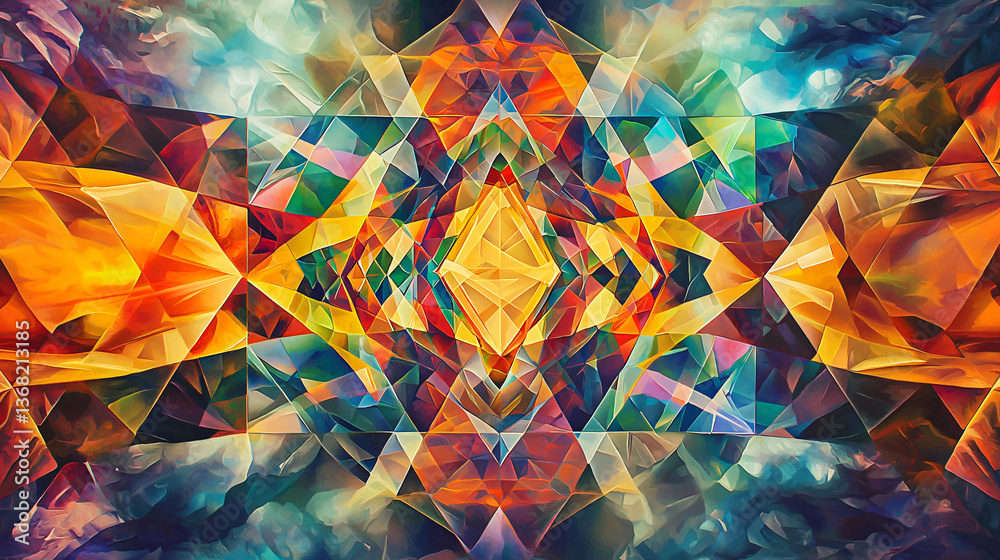Poster colorful abstract background illustrating the exploration of time and space through geometric patter