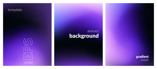Abstract liquid background set. Gradient mesh. Effect dark color blend. Blurred fluid colorful mix. Modern design template for web covers, ad banners, posters, brochures, flyers. Vector EPS