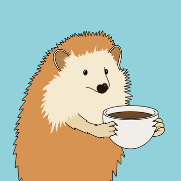 Cute Hedgehog Holding a Cup of Coffee 