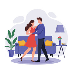 Couple dancing together in cozy living room flat vector art