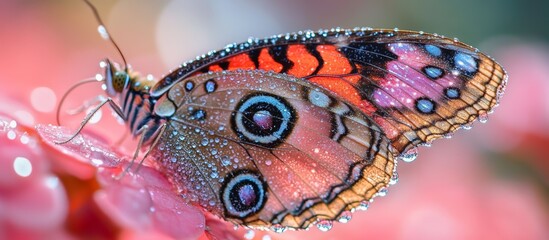 Close-up of Butterfly Wing with Dewdrops, Nature's Art