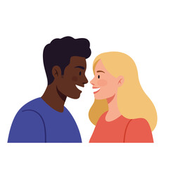 Fototapeta premium Close-up of two smiling individuals in flat, colorful design style vector art