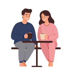 Couple enjoying warm drinks in cozy setting, flat design vector art