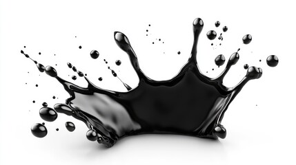 Dynamic black liquid splash creating artistic shapes against a white background, ideal for creative projects