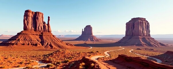 The iconic mittens of Monument Valley standing tall against a clear blue sky,  mittens,  travel destination