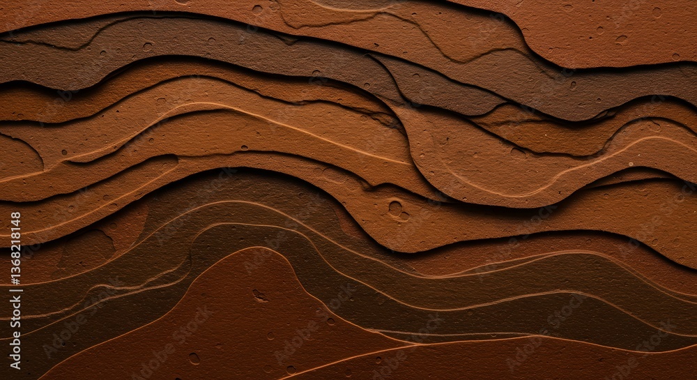 Poster Brown Earth Layers Forming a Wavy Pattern of Different Shades Texture