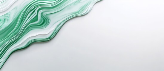 Emerald Green Metallic Paint Swirl on White Background, Abstract Art