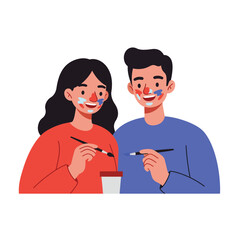 Young couple painting together with colorful faces in flat vector art style vector illustration