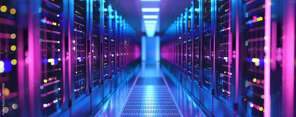 Aufkleber Server room data center showing network connectivity with big data flow, information technology concept